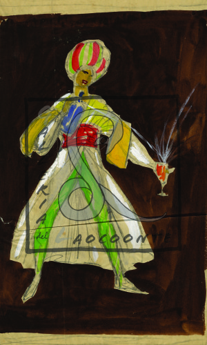 Umberto Brunelleschi -  Orientale che schizza soda in un bicchiere, 1925 ca.  Tempera e matita su carta Cm. 28x26