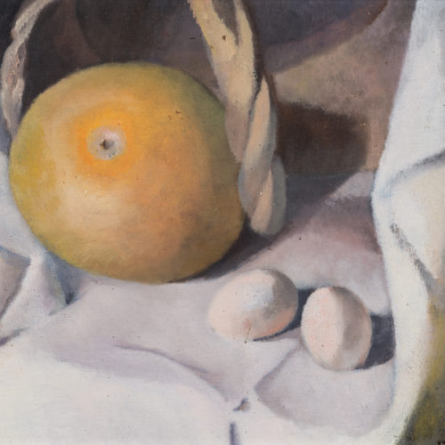MARISA MORI (Florence 1900 - 1985) Grapefruit and eggs, 1935 Oil on wood, 45 x 49 cm
